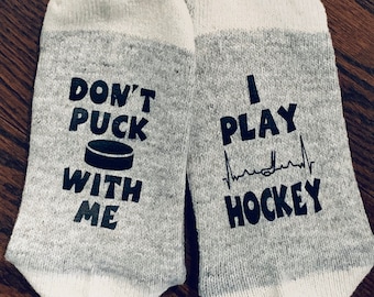 Kid's Hockey Socks. Don't Puck W/ Me I PLAY HOCKEY. Boy or Girl Hockey Player Gift. Funny Novelty Socks. Personalized Gift. Hockey Gift Idea