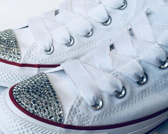 white sparkly converse shoes