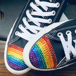 Rainbow Bling Converse Shoes. Rainbow Rhinestone Bling. Custom Rainbow Converse Shoes. Wedding Shoes. Rainbow Gift. LGBTQ Gift, Pride Gift image 1