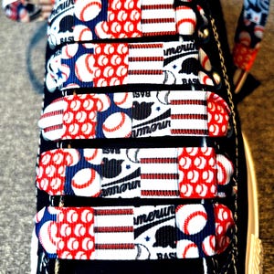 Baseball-Schnürsenkel - 5/8 "-Grosgrain-Band-Schnürsenkel mit Baseball-Druck. Geschenk für Baseballspieler, Trainer, Mama oder Papa. Team Award, Stocking Stuffer