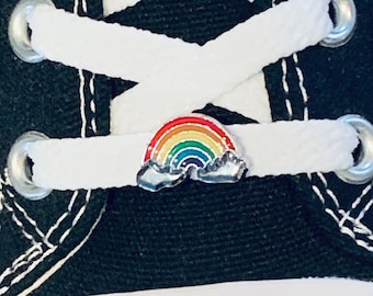 Rainbow Shoelace Charm. 1 pc Rainbow Charm. Rainbow & Clouds Charm. Rainbow Jewelry, 8mm Slide Charm, Shoe Jewelry, Rainbow Gift. Pride Gift