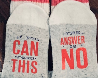 Dad, Husband, Boyfriend Socks. If You Can Read This The Answer is NO. Men's Funny Grey Novelty Socks. Funny Gift for Him. Father's Day Gift