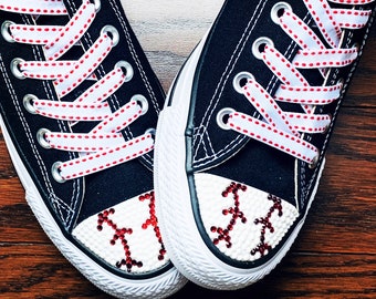 Baseball Shoes. Baseball Custom Converse. Women's Converse w/ WHITE Rhinestones. Baseball Mom Gift. Baseball Player Gift. Baseball Gift Idea