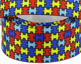 Autism Puzzle Shoelaces. 5/8" Ribbon Grosgrain Laces. Red, Blue, Yellow Autism Puzzle Shoelaces. Autism Support Gift Ideas. Autism Awareness