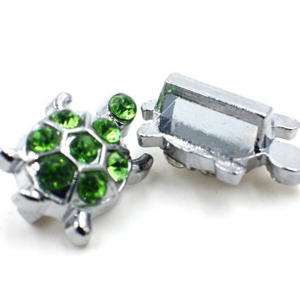 Turtle Rhinestone Charm. 1 pc Shoelace Tag. 8mm Slide Charm. Green Turtle Shoe Jewelry. Turtle Lover Gift. Animal Jewelry. Turtle Gift Idea