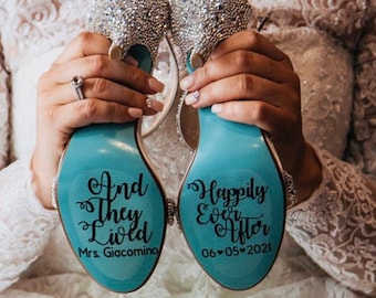 And They Lived..Happily Ever After Wedding Shoe Decal. Personalized Mrs. & Date Vinyl Shoe Decal for Brides. Custom Sticker for Bridal Shoes