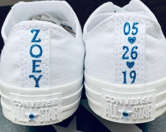 Calcomanías termoadhesivas para la costura trasera de zapatos Converse, calcomanías personalizadas de lona con fecha, nombre o número, regalo personalizado para novias, bodas y bat mitzvá.