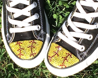 Women's Softball Bling Converse Shoes. Softball Bedazzled Converse Shoes. Softball Coach Gift, Softball Player Gift, Softball Mom Gift.