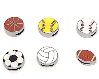 Sports Shoelace 8mm Slide Charm. Shoe Jewelry. Baseball, Softball, Soccer, Football, Volleyball, Basketball Charm. Gift for Moms, Team Gifts