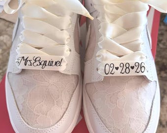 Personalized Shoelaces, White, Ivory, Pink, Black or Navy Satin 5/8" Ribbon Laces, Customize w/ Name, Date, Words, Class of '27, Bride Shoes