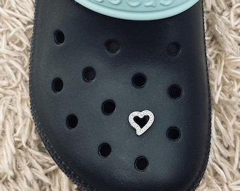 Heart Rhinestone Croc Charm. 1 Pc Slide Charm w/ Button Back. Small Bling Heart Clog Charm. Love Jewelry. Mom, Girlfriend, Teen Gift