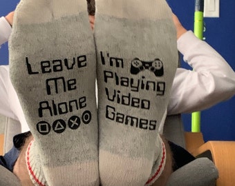 Men's Gamer Socks. Leave Me Alone I'm Playing Video Games. Funny Novelty Socks. Video Game Gift. Teen Tween Gamer Gift. Father's Day Gift