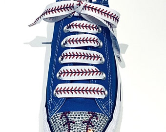 Baseball Shoelaces. A Pair of White 5/8'' Grosgrain Laces with Red Stitches, Baseball Gift for Players & Moms, Sports Shoe Lace Replacement