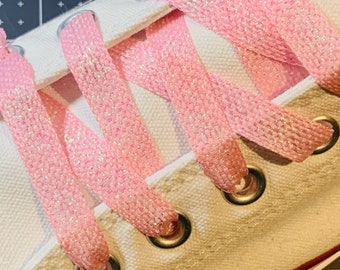 Pink Glitter Shoelaces. 3/8" Flat Fancy Iridescent Shoelaces. Light Pink Sparkly Laces, Dress Shoes. Weddings, Brides, Flower Girl Shoes