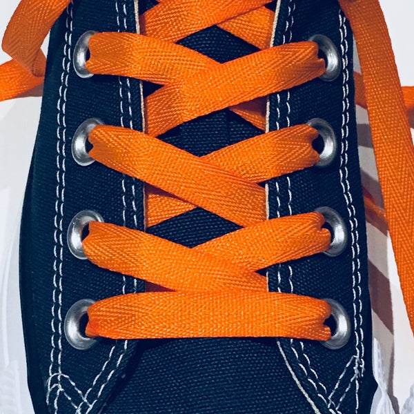 Orange Ribbon Shoelaces. 3/8" Herringbone Flat Shoelaces. Custom Laces. Sport Team Shoelaces.  Replacement Shoelaces. Halloween Shoelaces