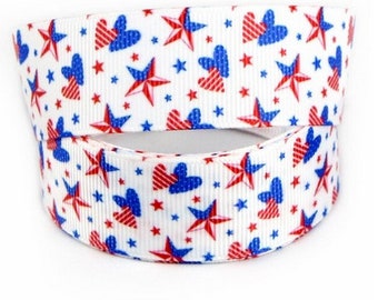 USA Hearts & Stars Shoelaces. White 5/8" Grosgrain Ribbon Laces. Independence Day Laces. United States Flag Shoelaces. July 4th. USA Pride