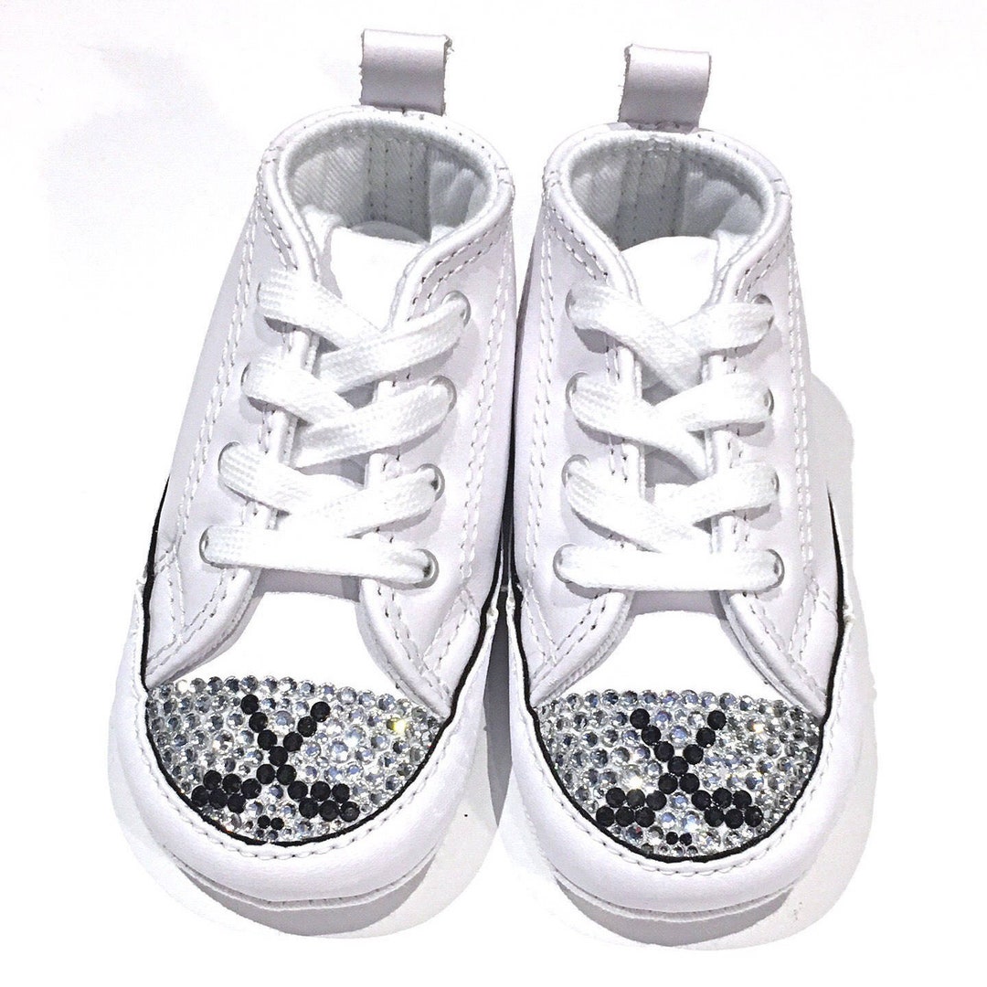 SALE Baby Hockey Blinged White Leather Converse Shoes. Size 3 Blinged
