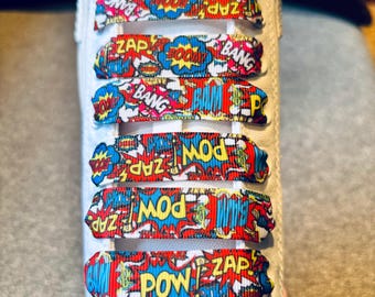 Superhero Comic Book Shoelaces. 5/8" Ribbon Grosgrain Laces. Shoelaces w/ Bam, Pow, Bang, Boom & Zap. Superhero Comic Fan Gift