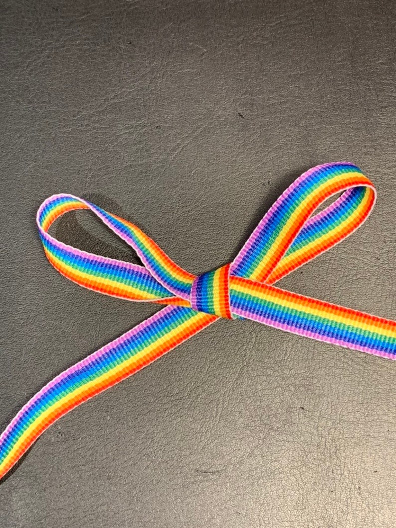Bold Rainbow Grosgrain Ribbon Shoelaces. 3/8or 5/8 Double Sided Laces. Converse Shoes, Running Shoes. Weddings. LGBTQ Pride Outfit Clothes image 5