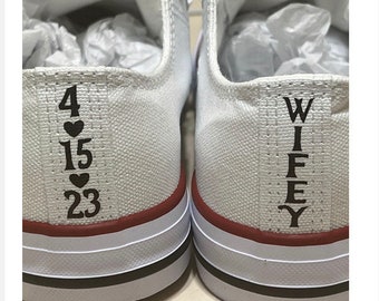 Wedding Iron On Decals for rear seam of Converse Shoes. DIY Customize w/ Wedding Date, Mrs., Bride, Groom, or I Do. Bride & Groom Converse