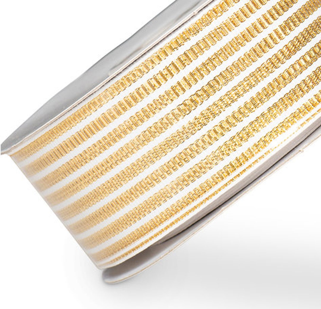 Gold & White Striped Shoelaces. 5/8 Textured Grosgrain Ribbon Shoelaces