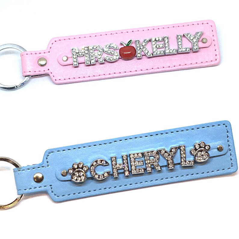 Personalized Keychain. 8mm Slide Charm Keychain. PU Leather Etsy