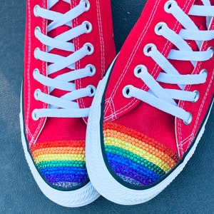 Rainbow Bling Converse Shoes. Rainbow Rhinestone Bling. Custom Rainbow Converse Shoes. Wedding Shoes. Rainbow Gift. LGBTQ Gift, Pride Gift image 7