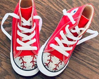 Kid's Baseball Bling Converse Shoes. Custom Made Baseball Bedazzled Converse. Kid's Sneakers. Baseball Sister Gift. Baseball Player Gift