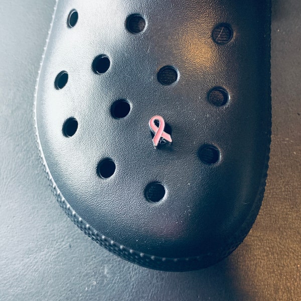 Pink Ribbon Croc Charm. 1pc Breast Cancer Awareness Croc Charm. Cancer Awareness Gift. Cancer Ribbon Charm. Slide Charm w/ Jibbitz Backing.