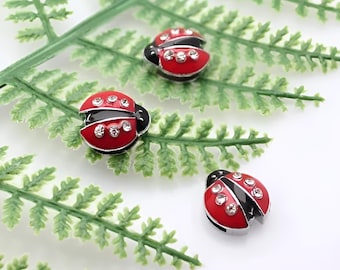 Rhinestone Ladybug Shoe Charm, 1 pc Small Shoelace Clip, Silver, Black & Red Ladybug Charm, 8mm Slide Charm, Bug Jewelry, Ladybug Shoe Clip