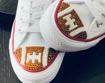 Football Bling Converse. Custom Women's Football Bedazzled Shoes. Super Bowl Outfit, Football Fan, Player, Mom Gift, Game Day Sneakers