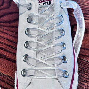 White & Silver or Gold Organza Shoelaces. Pair of 5/8" Flat Ribbon Lace w/ Metallic Trim. Bride Wedding Dress Shoes, Replacement Laces