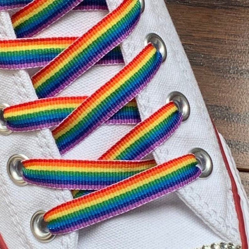 Bold Rainbow Grosgrain Ribbon Shoelaces. 3/8or 5/8 Double Sided Laces. Converse Shoes, Running Shoes. Weddings. LGBTQ Pride Outfit Clothes image 1