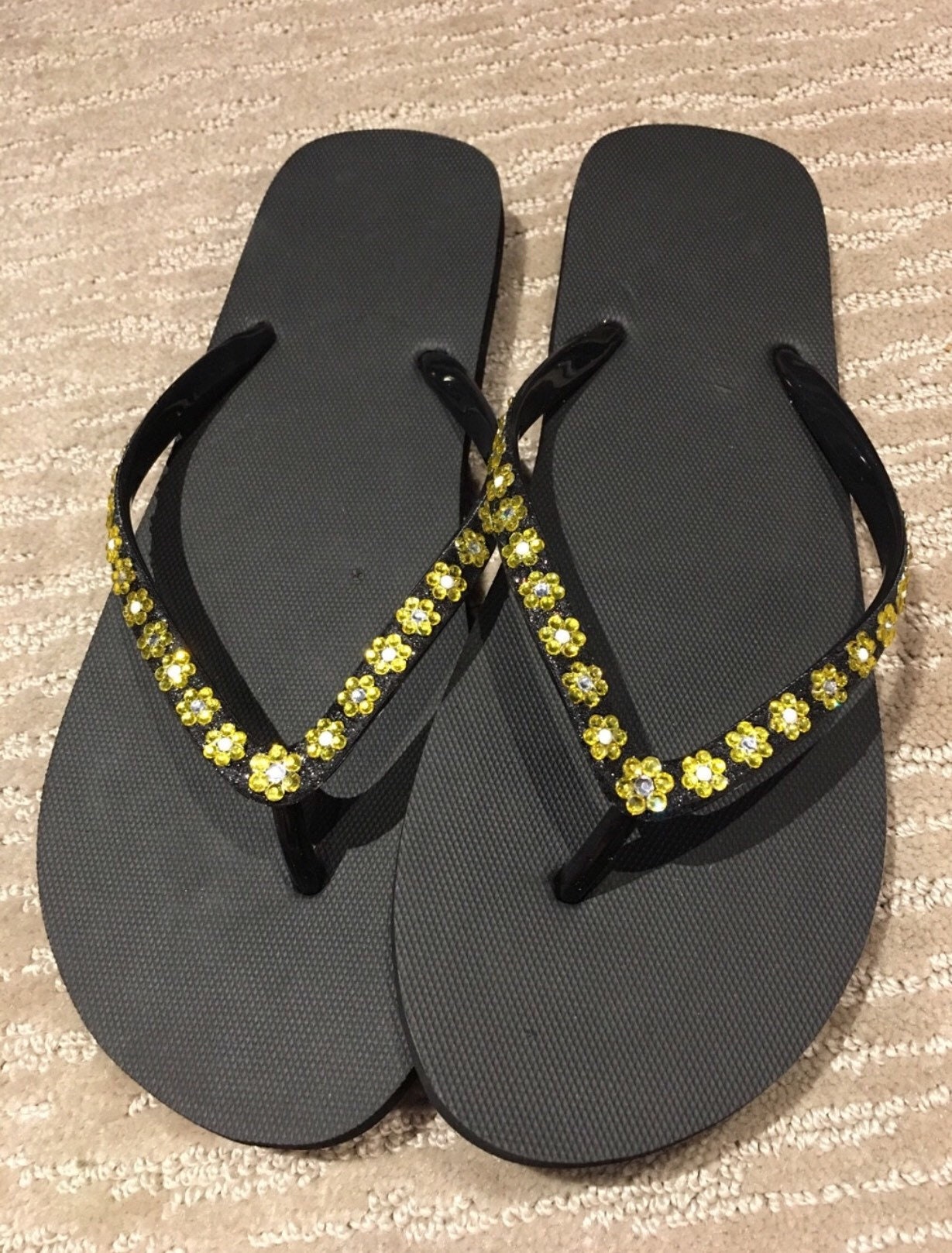 Flower Bling Flip Flops. Custom Black Flip Flops. Summer - Etsy Canada