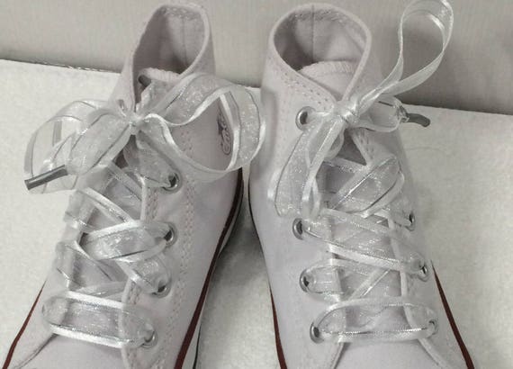 White \u0026 Silver Flat Organza Shoelaces 