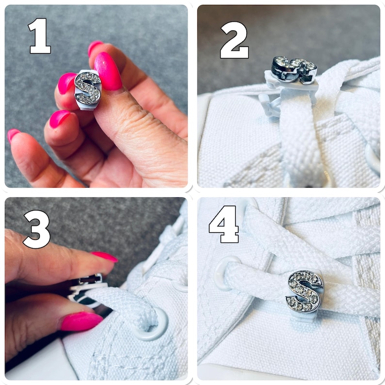 Alphabet Letter Rhinestone Shoelace Charm, Personalize Shoe Jewelry, 8mm Small Shoe Slide Charms Letters, Shoelace Clip, Custom Bridal Shoes image 2