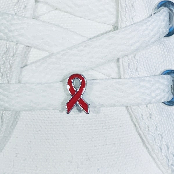 Red Ribbon Shoelace Charm. 1pc AIDS Awareness 8mm Slide Charm. Aids Red Ribbon Charm. Raise Awareness & Support the Fight Against HIV/AIDS