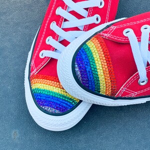 Rainbow Bling Converse Shoes. Rainbow Rhinestone Bling. Custom Rainbow Converse Shoes. Wedding Shoes. Rainbow Gift. LGBTQ Gift, Pride Gift image 3