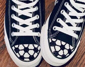 Women's Soccer Converse Shoes, BLACK & WHITE Rhinestones, Custom Bedazzled Sneakers, Personalized Player, Coach or Soccer Mom Gift