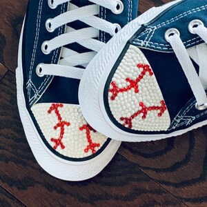 Baseball Custom Converse Shoes. Women's Sneakers w/ WHITE Rhinestones. Baseball Mom Bedazzled Sneakers. Baseball Player, Manager Gift