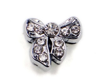 Bow Rhinestone Charm. 1 pc. Shoelace Charm. Cheer Bow Charm. Shoe Jewelry. 8mm Slide Charm. Bow Jewelry. Ribbon Jewelry. Cheer Gift Idea