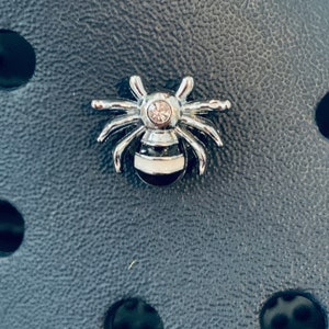 Croc Spider Charm, Small Rhinestone Spider Charm, 1pc Black & White Spider Charm, Slide Charm w/ Button Back, Croc Jewelry, Bug Croc Charm