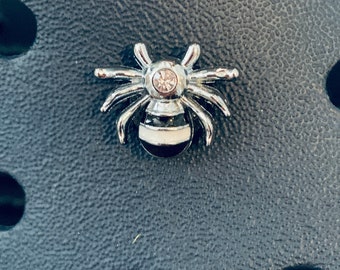 Croc Spider Charm, Small Rhinestone Spider Charm, 1pc Black, White & Silver Spider Charm w/ Button Back, Shoe Jewelry, Bug Clog Charm