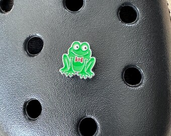Croc Frog Charm. 1 pc Slide Charm w/ Button Backing. Small Metal Green Frog Croc Charm. Frog Crocs. Frog Shoe Jewelry.  Frog Lover Gift