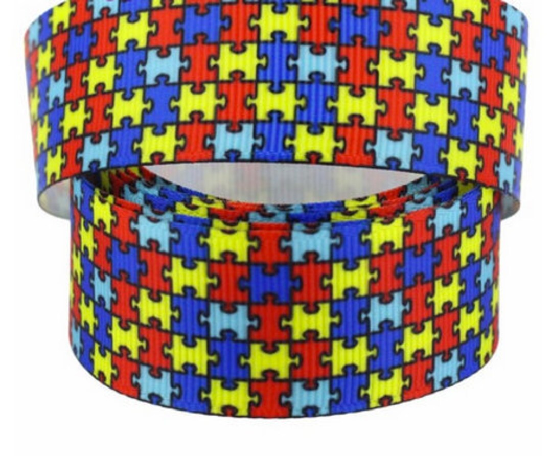 Autism Puzzle Shoelaces. 5/8 Ribbon Grosgrain Laces. Red, Blue, Yellow Autism Puzzle Shoelaces