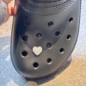 Heart Croc Charm. 1 Pc Clog Charm w/ Button Back. Small Bling Heart Charm. Sparkly Love Jewelry. Gift for Girlfriend, Mom, Teen. Heart Shoes