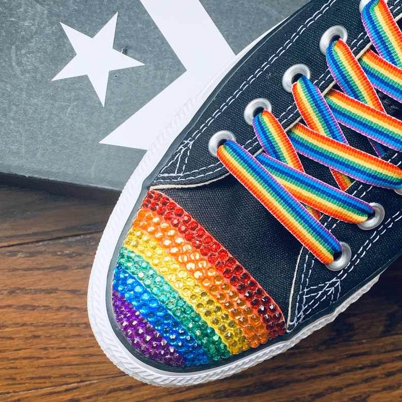 Rainbow Bling Converse Shoes. Rainbow Rhinestone Bling. Custom Rainbow Converse Shoes. Wedding Shoes. Rainbow Gift. LGBTQ Gift, Pride Gift image 5