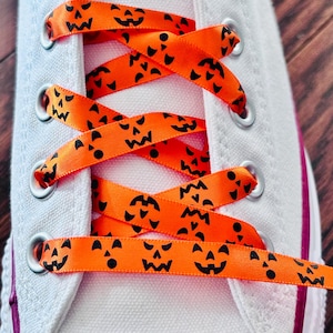 Halloween Pumpkin Ribbon Shoelaces. 3/8&quot; Satin Ribbon Shoelace. Orange Pumpkin Shoelace. Halloween Shoelaces. Halloween Pumpkin Costume.