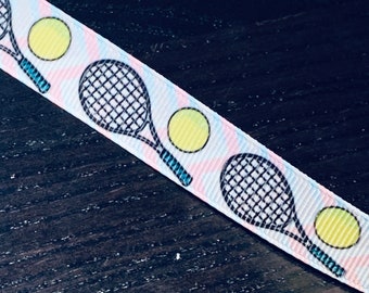 Tennis Shoelaces. White 5/8" Grosgrain Ribbon w Tennis Rackets & Tennis Balls. Printed Laces. Running Shoes. Tennis Player Gift. Tennis Gift