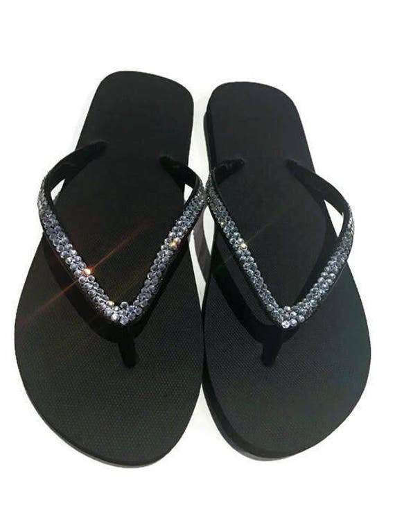 black flip flops with bling